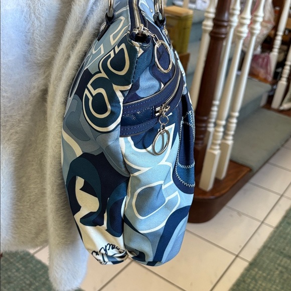 Coach Poppy Pop C Glam tote shoulder bag denim blue/white/Silvertone HW NWOT - Picture 6 of 17